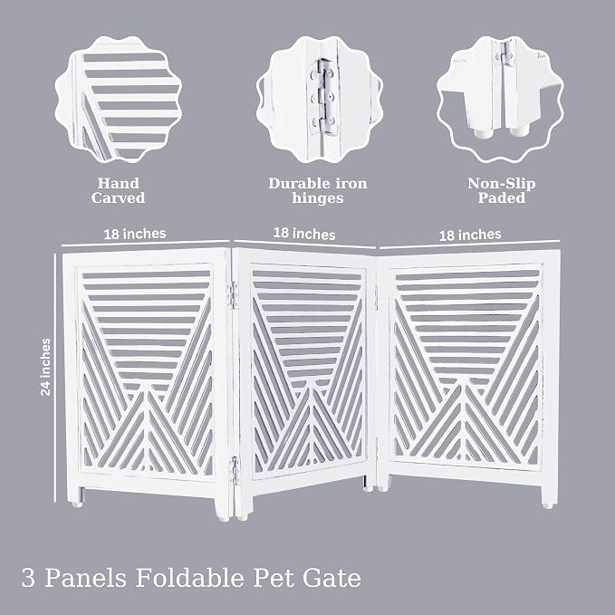 Lightnpro Rustic Wooden Pet Barrier – Portable Freestanding Dog Gate, Foldable Indoor Safety Fence for Small Pets, Decorative Room Divider for Stairs, Doorways & Hallways – 24x54 Inch Antique Finish