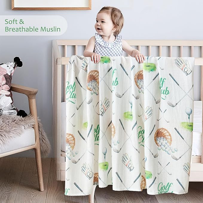 Muslin Swaddle Blankets for Newborn, Large 47"x47" Soft Breathable Bamboo Cotton Baby Blanket, Lightweight Receiving Blanket for Boys and Girls, Perfect Putt