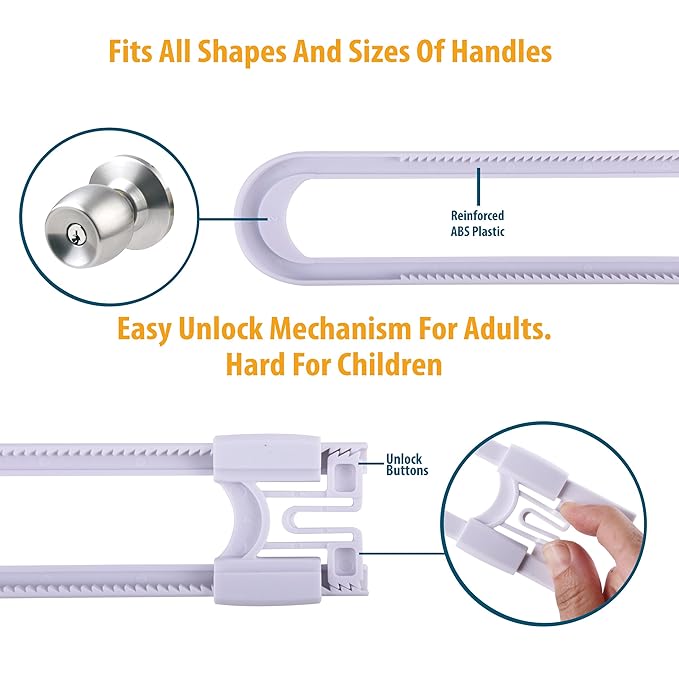 Sliding Cabinet Locks Baby Proofing ??Adjustable Child Safety Latches for Knobs & Handles ??10 Pack ??No Adhesive Drilling or Tools - White