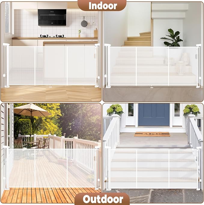 55" Retractable Baby Gate Extra Wide, 41" Tall Retractable Dog Gate for Stairs, Doorways, Decks, Mesh Gate Long Child Gate Pet Gate for Indoor, Outdoor, with Reinforced Mesh Rods, Dual Locks