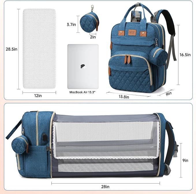 Diaper Bag Backpack – Large Waterproof Baby Bag with USB Charging Port, Changing Pad & Stroller Straps – Stylish, Durable & Hands-Free Travel Organizer for Moms & Dads (Dark Blue)