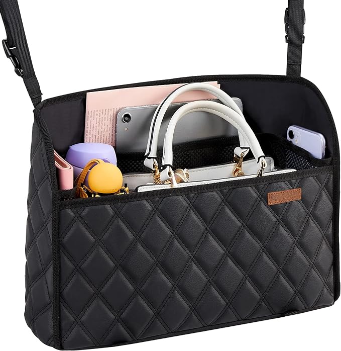 WLLWOO WLLWOO Car Net Pocket Handbag Holder Between Seats Back Storage Organizer Purse Holder for Console Front Seat Storage Barrier
