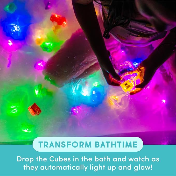 Glo Pals Water Activated Light-Up Sensory Bath Toy 12 Cube Variety Pack for Bathtime and Sensory Play, 12 Reusable Light-Up Cubes for Kids and Toddlers, Variety Pack