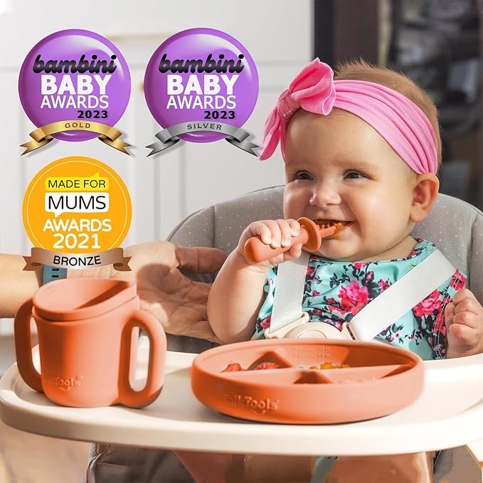 TalkTools Itsy Plate Must-Have Silicone Baby Plates with Suction | Non-Toxic Toddler Feeding Plate | Divided Portion | BPA-Free, Easy-Clean, Travel-Friendly Baby Dishware - Made in USA (Tangerine)