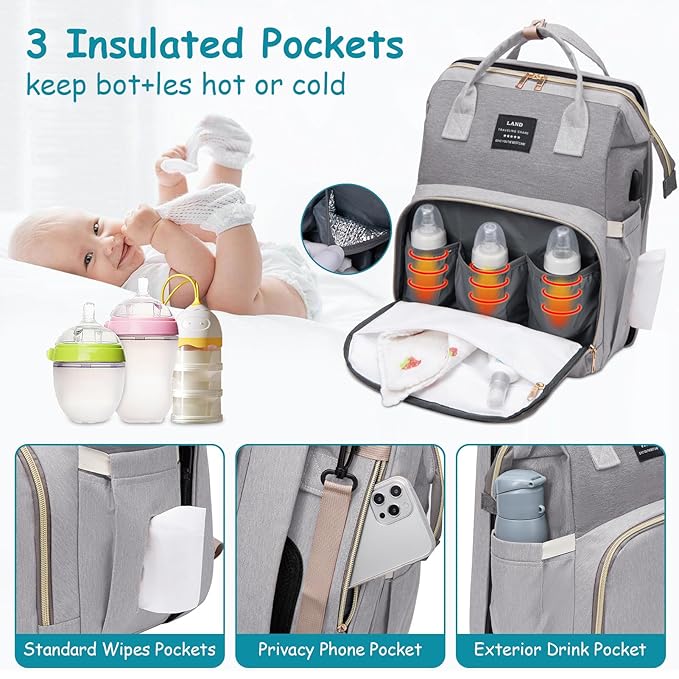 Diaper Bag Backpack, Multifunctional Baby Diaper Bag, Diaper Changing Station for Boys Girls, Large Capacity Travel Baby Bag for Mom Dad