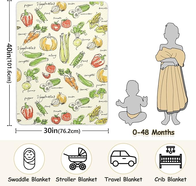 Ollabaky Vegetables Food Baby Blanket for Boys Girls Cotton Throw Blanket Swaddle Blanket for Crib Stroller Nursery Receiving Blanket Infant Toddler Unisex 30"x40"