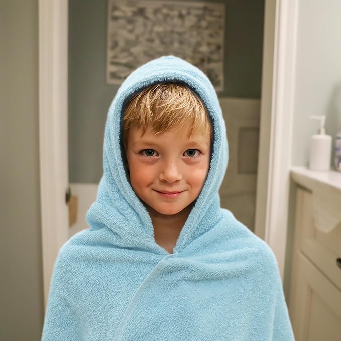 ORIGINAL KIDS Hooded Bath Towel Wrap - 2 Pack - Ultra Soft 100% Cotton Terry Large Oversized Hooded Kids Towel - Shower Pool Beach - 579 GSM Absorbent Quick Dry Plush Gift - 30 x 54 - Light Blue