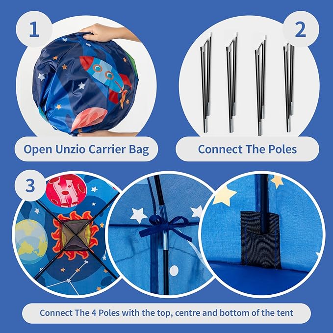 Rocket Space Ship Play Tent for Kids with Star Lights, Astronaut Themed Pop-Up Playhouse for Indoor & Outdoor, Foldable Space Adventure Gift for Boys and Girls