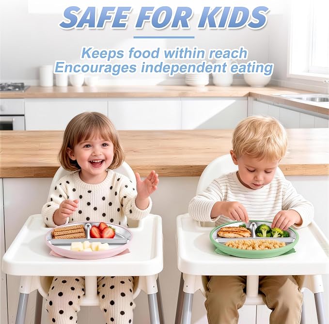 HaWare 3 Pack Stainless Steel Baby Suction Plates, 9 Inch Divided Toddler Plate with Removable Silicone Sleeves, Non Toxic & BPA Free Kids Feeding Set, Dishwasher Safe (Blue/Pink/Gray)