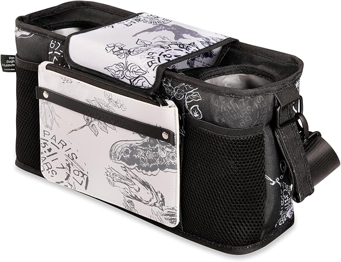 WONDERFOLD Universal Parent Console Stroller Organizer with Insulated Cup Holders, Hook & Loop Closure Handle Attachment, 2 Storage Pockets, Removable Shoulder Strap for Easy Transport
