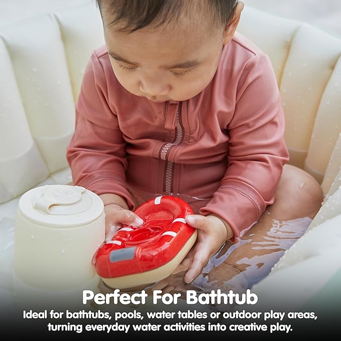 PlanToys® Wooden Whitewater Raft | Waterproof Bath and Water Play Toy | Montessori Toy for Imaginative Play, Coordination and Sensory Development | Eco Friendly Floating Toy