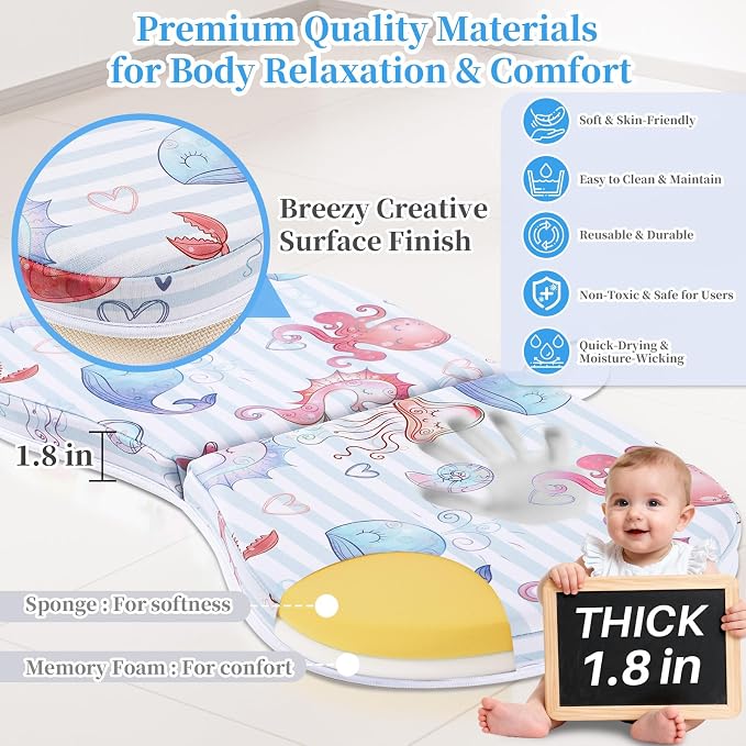 Bath Kneeler and Elbow Rest Pad Set, Jellyfish Design 1.5" Thick Comfortable Kneeling Cushion with Organizer Pockets - Quick Drying, Foldable, Non-Slip for Bathing Time(Jellyfish)
