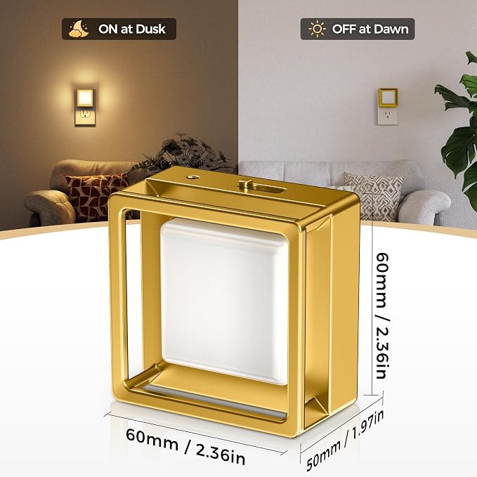 DORESshop Night Light, Night Lights Plug into Wall,2 Pack 3000K LED Nightlight with Adjustable Brightness, Automatic Night Light Plug in with Light Sensor for Bathroom Hallway Room Decor, Gold
