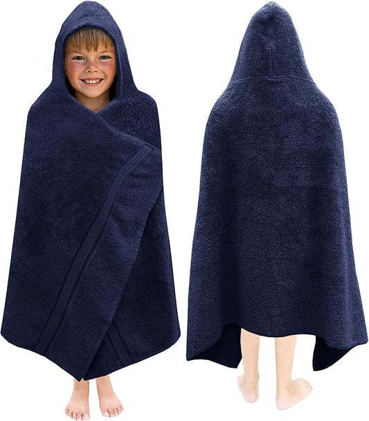 ORIGINAL KIDS Hooded Bath Towel Wrap - Ultra Soft 100% Cotton Terry Large Oversized Hooded Kids Towel - Toddler Big Kid Shower Pool Beach Towel - Absorbent Quick Dry Easy Care Gift - 30 x 54 - Navy