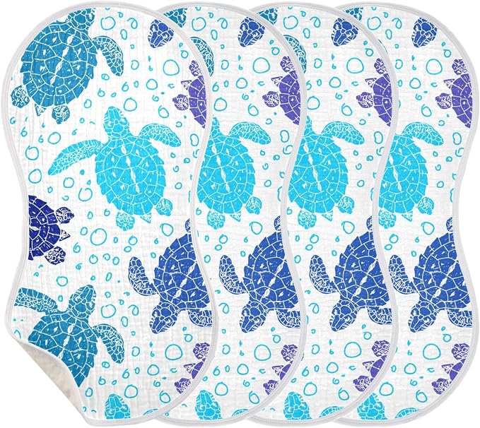 Sea Turtle Ocean Bubble Marine Turtles Muslin Burp Cloths for Baby 4 Pack 100% Cotton Baby Washcloths Bibs for Boy Girl