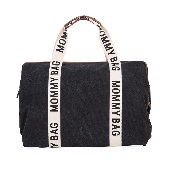 Childhome Signature Mommy Bag, Sporty Diaper Bag, Water Repellant Tote Bag, Large Diaper Bag, Baby Essentials Travel Bag, Hospital Bags for Labor and Delivery (Black)