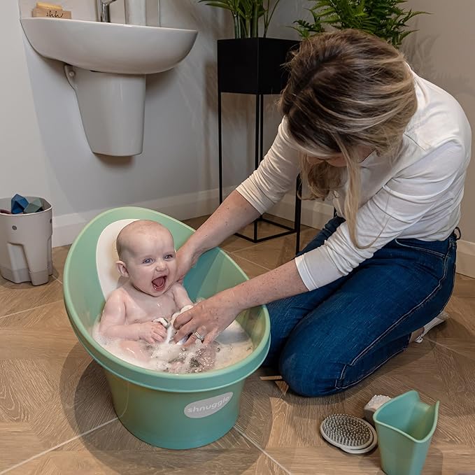 Shnuggle Newborn Baby Bath | Built in Support Bump and Soft Backrest | Suitable from Newborn | Bath Seat Support Includes Plug | Blossom Pink