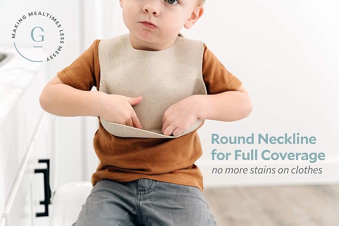 Goobie Baby Silicone Baby Bib with Food Catcher - Adjustable Waterproof Feeding Bib for Babies and Toddlers 4 to 36 Months for Girl and Boy - Modern, Soft, Easy to Clean (Speckled Sand)