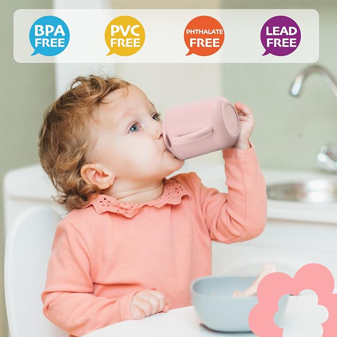 Leeleelon® Silicone Sippy Cups for Baby, 6 oz, 6+ Months, Soft Spout and 100% Leak-Proof Design, Platinum Silicone (Canyon Rose)