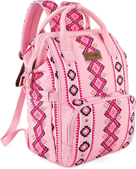 Wrangler Aztec Backpack Organized Daypack Travel Baby Bag with Stroller Strap and Side Bottle Pockets WG2204-9110PK