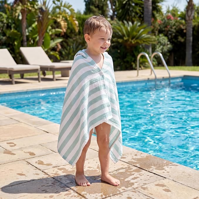 Mindsoft Muslin Hooded Beach Towel for Kids 1-3 Years 30" x 50" Toddler Beach Towel Poncho Soft Fast Drying Absorbent Blankets for Baby Shower Pool Bath Travel Swimming Essentials(Green)