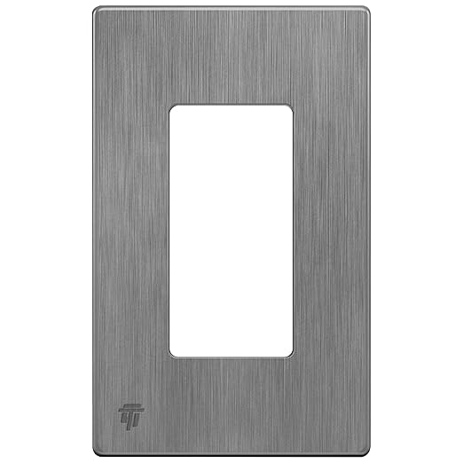 ENERLITES Brushed Screwless Decorator Wall Plate Child Safe Outlet Cover, Gloss Finish, Size 1-Gang 4.68" H x 2.93" L, Unbreakable Polycarbonate Thermoplastic, SI8831-BGY, Brushed Gray