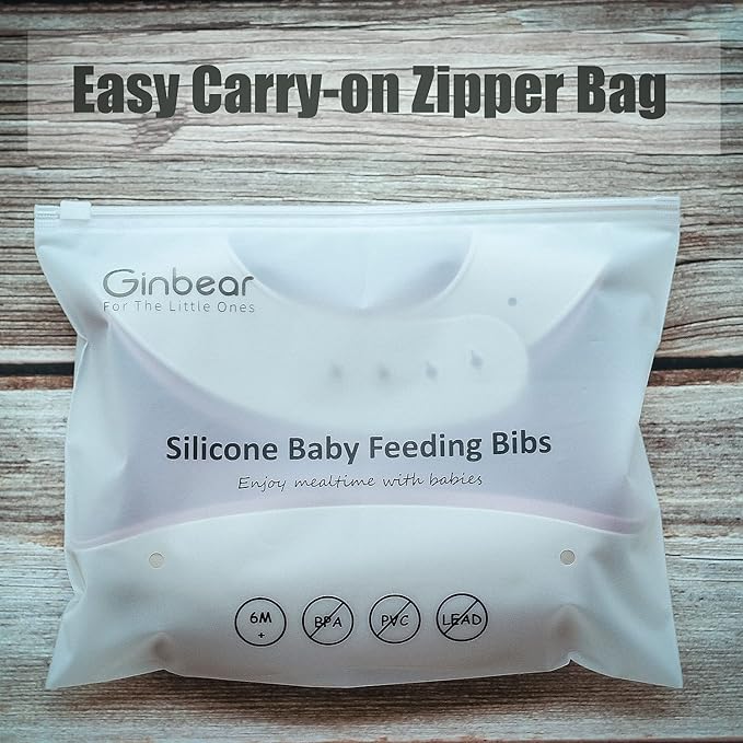 Ginbear Silicone Bibs for Babies Girl, Waterproof Adjustable Silicon Rubber Baby Feeding Bibs with Food Catcher Pocket for Toddlers 6 Months+ (Mauve/Baby Pink)