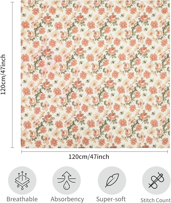 insular Muslin Swaddle Blankets for Boys Girls, 2 Pack Receiving Baby Blanket Large 47 x 47 inches, Soft Breathable Swaddling Wrap for Unisex Newborn, Floral&Rainbow