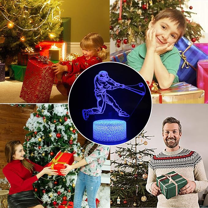 Baseball 3D Night Light,16 Color Change&Dimming by Remote Control or Smart Touch Optical Illusion Bedside Lamps,Sports Decor for Boys Bedroom Girls Kids Teens Birthday Chrismas Gifts Xmas Gift