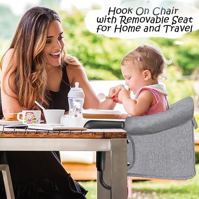 Hook On Chair,Folding Fast Table Chair with Storage Bag,Clip On Portable Highchair for Baby Attaches to Table,Baby Toddler Feeding Seat,Washable&for Home and Travel,with 5 Point Safety Harness.
