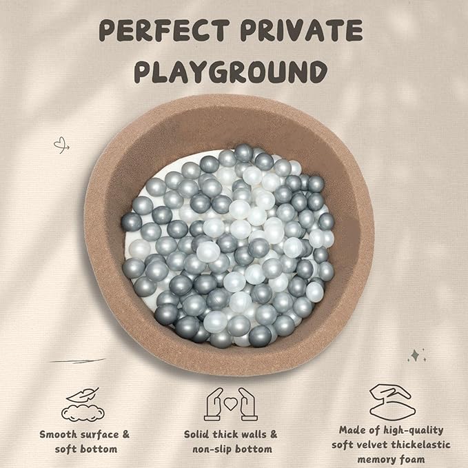 Foam Ball Pit for Toddlers - 36.5" x 13.2" Toddler Ball Pit (Includes 150 Balls),100% Cotton Cover & High-Resilience Memory Foam, Machine Washable, Foldable for Indoor/Outdoor (Brown)