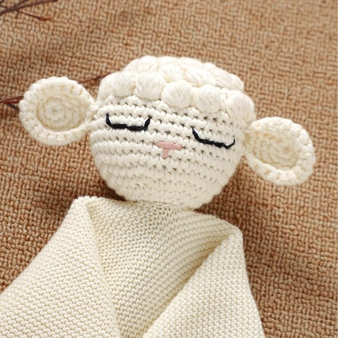 Neiwech Sheep Snuggle Loveys for Babies Cotton Baby Security Blanket for Newborn Infant Boys Girls White