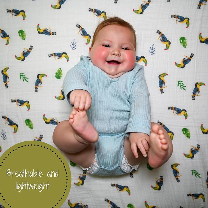 LollyBanks Muslin Swaddle Blankets, Large 47 x 47 Inches Baby Blanket for Boys and Girls, 100% Cotton Newborn Blanket, Breathable and Lightweight Baby Receiving Blankets, Registry (Tropical 2 Pack)