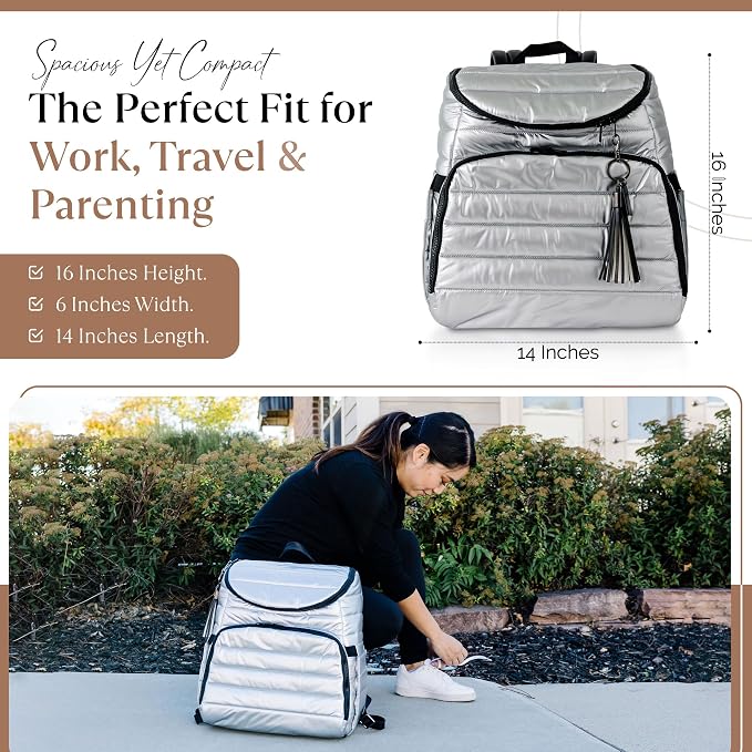 Citi Collective Gallery Diaper Bag Backpack - Casual Day-to-Day Backpack Fits 15" Laptop - Travel Bag with Multiple Compartments, Pockets, Portable Changing Pad, and Shoulder Strap-Silver