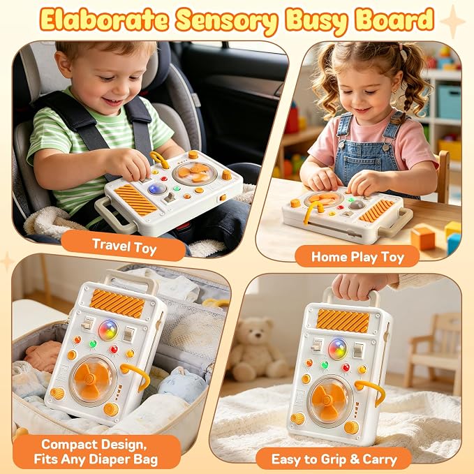 Montessori Busy Board Toys for Toddlers 1-3, LED Light Switches Activity Sensory Toys for 1 2 3 Year Old, Toddler Travel Learning Educational Toys for 1 Year Old Girl Boy Birthday Gifts