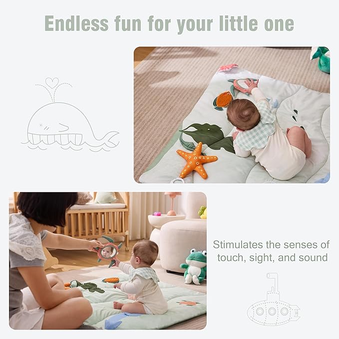 Spirich 9-in-1 Tummy Time Mat, Soft Sensory Mat for Infants, Baby Play Gym Mat, Newborn Essentials Shower Gift