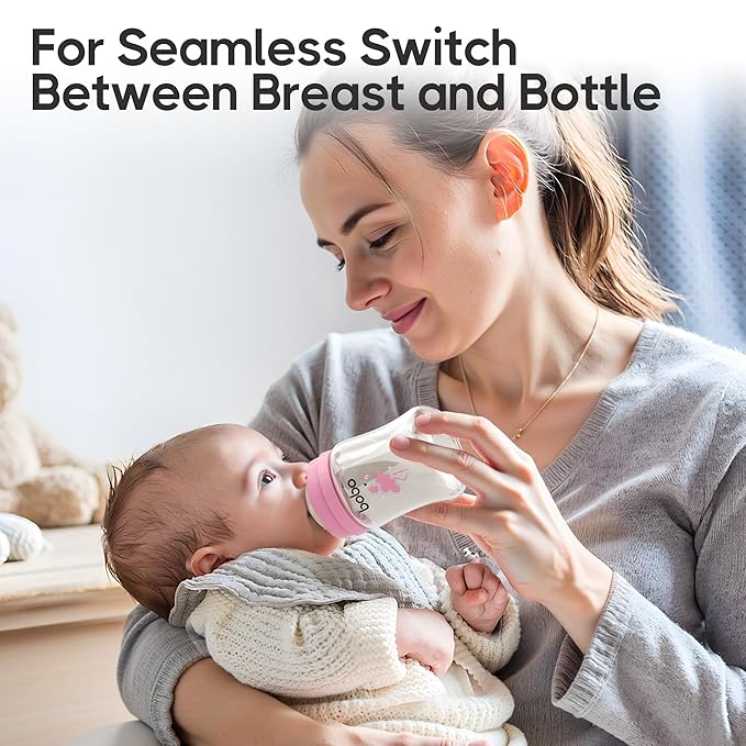 YOHKOH Glass Baby Bottles with Slow Flow Nipple, Newborn Anti-Colic Baby Bottles for 0+ Months, Wide Neck Feeding Bottle, Clear (Multicolour, 5oz (Pack of 2))