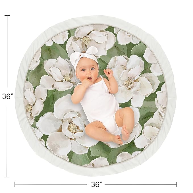 Sweet Jojo Designs Sage Green Boho Flower Floral Girl Baby Play Mat Tummy Time Activity Infant Playmat Playpen Tent Teepee Floor Ivory Shabby Chic Bohemian Watercolor Garden Nature Modern Elegant