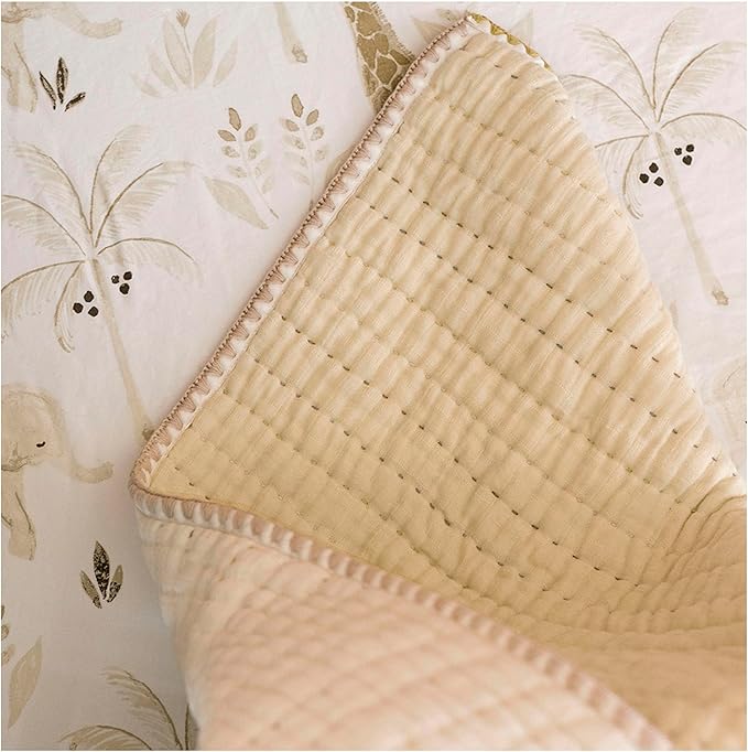 Crane Baby Blanket, 36??x 36?? Soft Cotton Quilted Nursery Blanket for Boys and Girls, Light Yellow