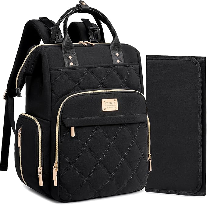 Weitars Diaper Bag Backpack Travel Diaper Backpack, Large Baby Diaper Bag with Changing Pad Baby Bag for Boys Girls (Black)