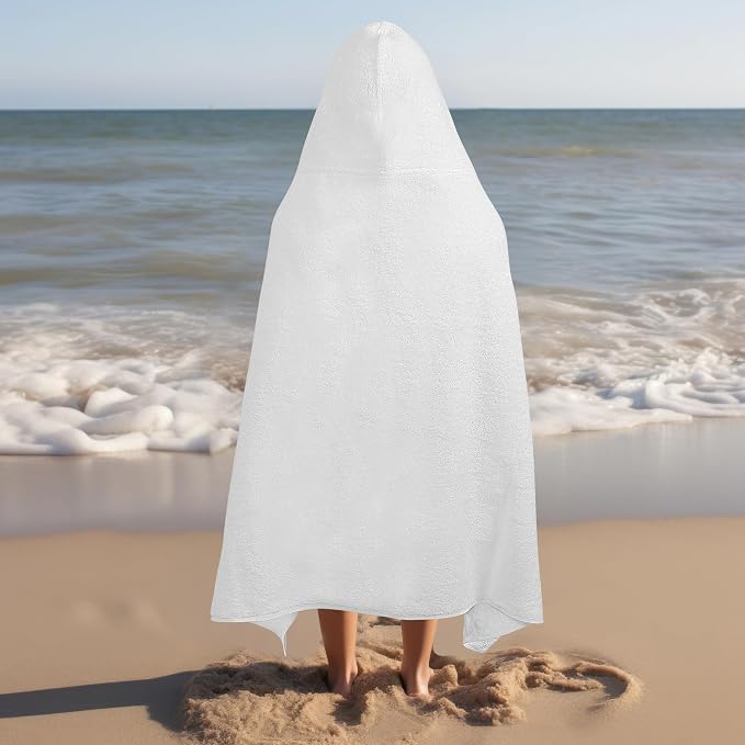 ORIGINAL KIDS Hooded Bath Towel Wrap - Ultra Soft 100% Cotton Terry Large Oversized Hooded Kids Towel - Toddler Big Kid Shower Pool Beach Towel - Absorbent Quick Dry Easy Care Gift - 30 x 54 - White