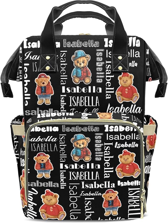 Custom Diaper Backpack, Upgraded Large Capacity Baby Bag, Personalized Changing Backpack With Name, Multifuction Mommy Bag With Insulated Pockets for Boys, Teddy Bear Red