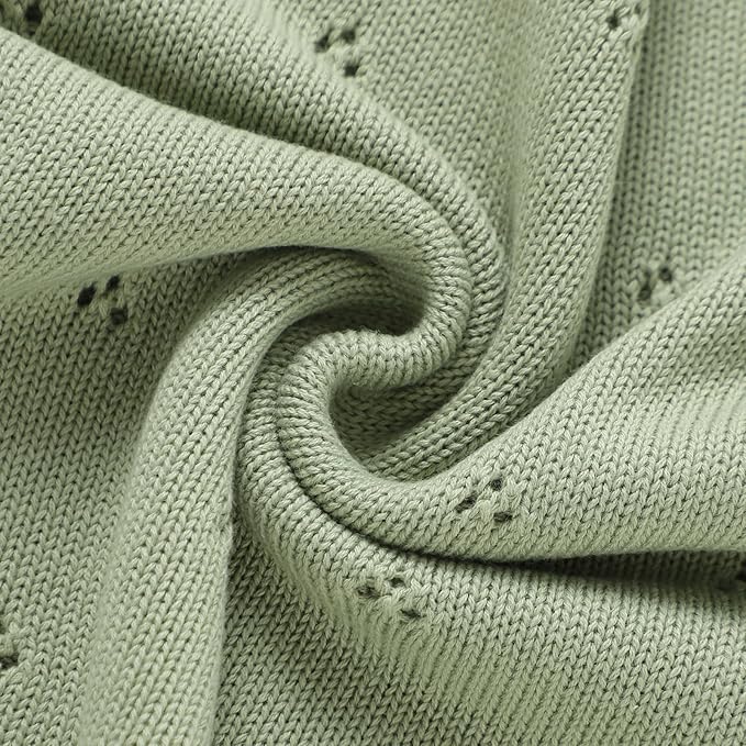 Hadetoto Cotton Lace Knit Baby Blankets, Super Soft Lightweight Crib Blanket for Infant Boys Girls, Nursery Bedding (Light Green)