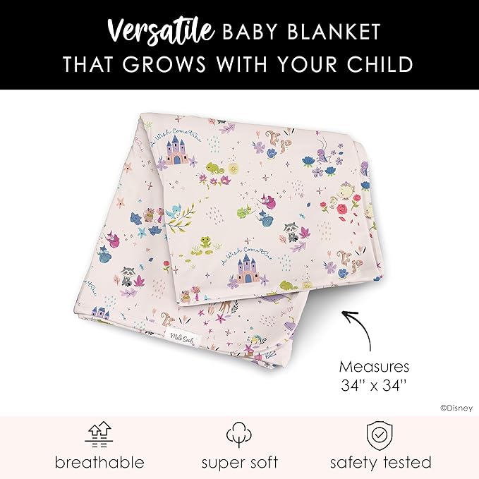 Milk Snob Disney Infant Boy/Girl Swaddle Blanket, Soft Receiving, Security and Play, Perfect for Summer, Toddler Infant Newborn Bedding, Baby Shower, Baby Registry Gift (A Wish Come True)