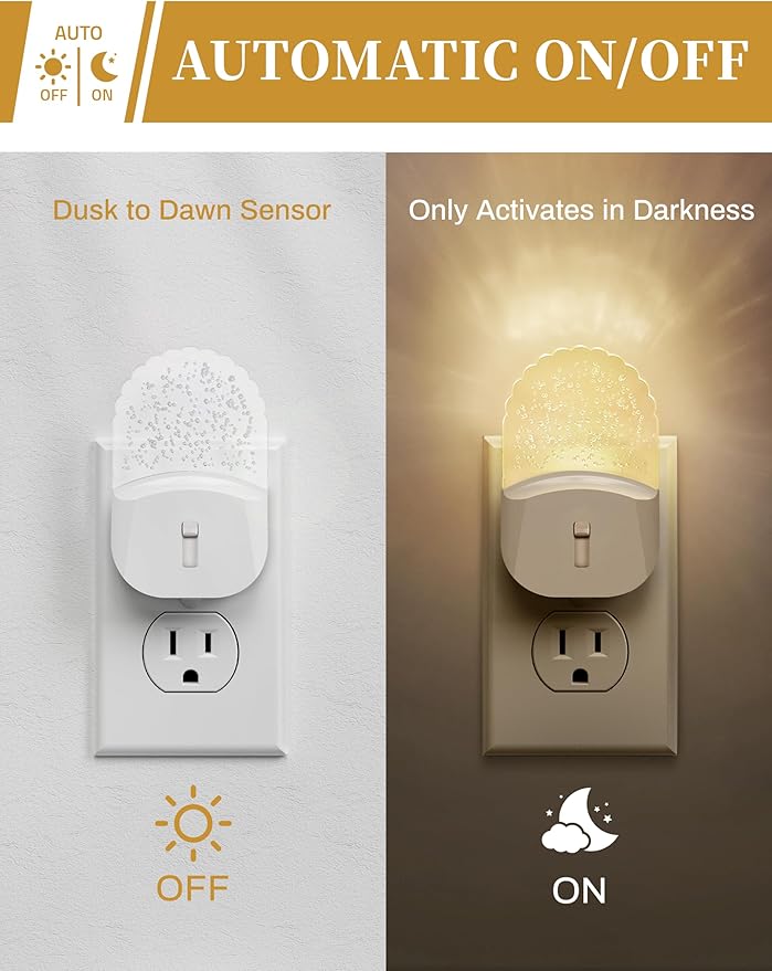 DORESshop LED Night Light, Baby Night Lights[4 Pack], Plug in NightLight with Auto Dusk to Dawn Sensor, Adjustable Brightness NightLights for Kids, Bathroom, Bedroom, Nursery Room, Soft White 3000k