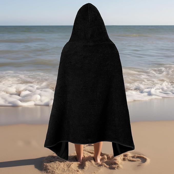 ORIGINAL KIDS Hooded Bath Towel Wrap - 2 Pack - Ultra Soft 100% Cotton Terry Large Oversized Hooded Kids Towel - Shower Pool Beach - 579 GSM Absorbent Quick Dry Plush Gift - 30 x 54 - Black