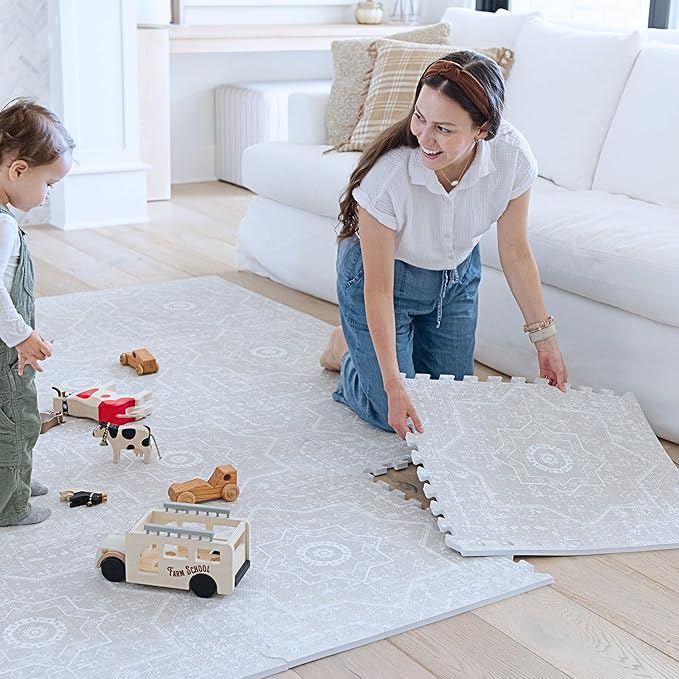 Little Landings Baby Play Mat for Floor - Layla (6x6ft) - Premium EVA Foam Play Mat for Babies & Toddlers (Ages 0-5+) - Non-Toxic Playmat for Tummy Time, Crawling & Playroom - Stylish & Comfortable