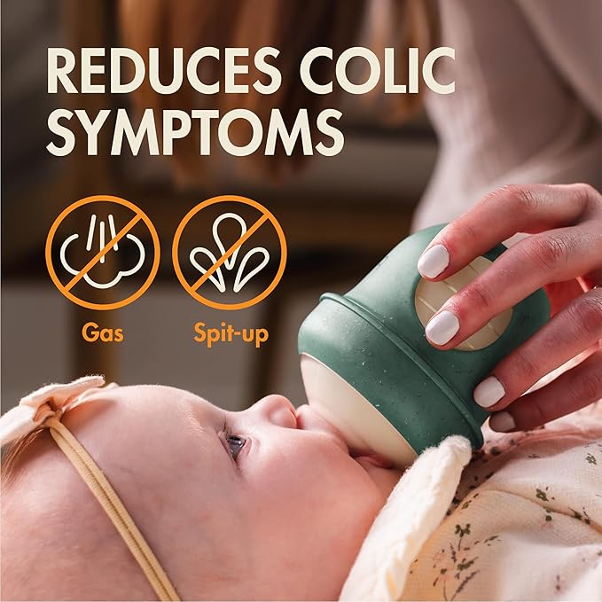 Boon Nursh Bottles - Silicone Baby Bottles Help Ease Colic Symptoms - Formula and Breast Milk Only Touch Food-Grade Silicone - Slow Flow - Speckle Green - 4 Ounce