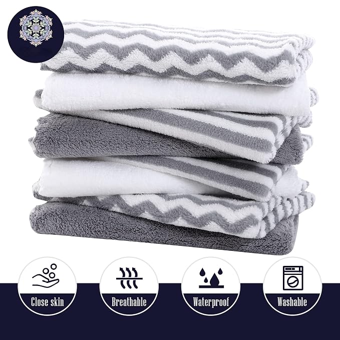 8 Pack Super Soft Baby Burp Cloths, Baby Washcloths, Ultra Absorbent Large Newborn Burping Cloth for Boy and Girl, Milk Spit Up Rags, Unisex for Baby Sensitive Skin, Grey and White, 16 × 12 Inch