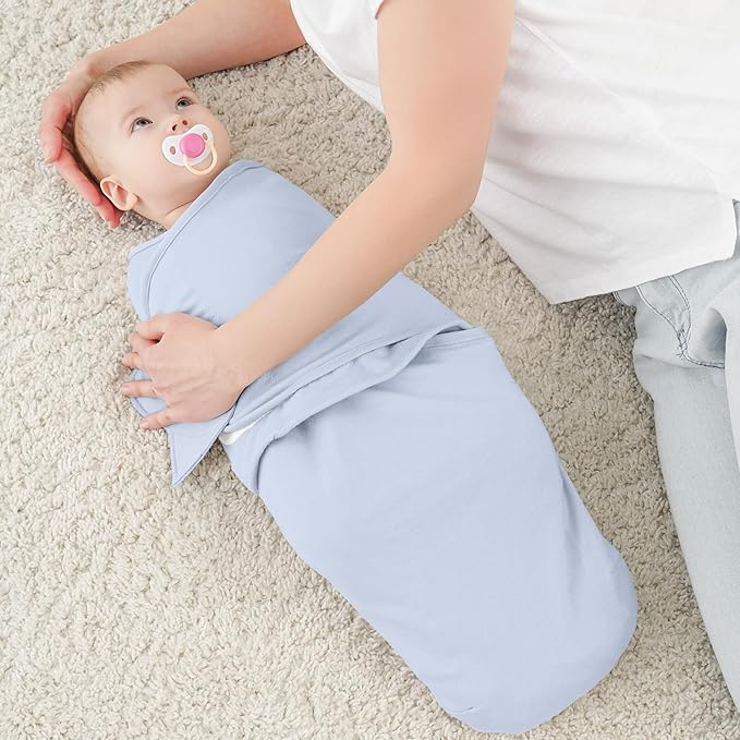 Susurration Swaddle Sleep Sacks 3 Pack 100% Muslin Cotton Swaddle Blanket Small Baby Wrap for 3-6 Months Newborn Girls,Boys,Infants Essentials,Adjustable Wearable Sleeping Sack (Blue, 3-6 Months)
